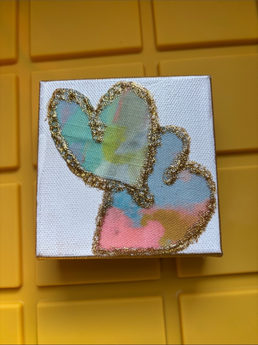 Pastel Double-Heart Canvas with Gold Accent